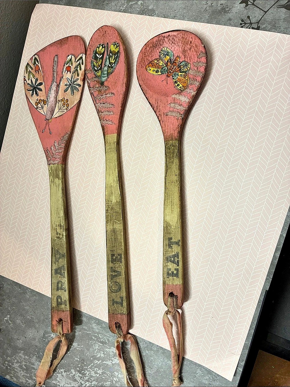 Hand-Painted Floral Wooden Utensil Set